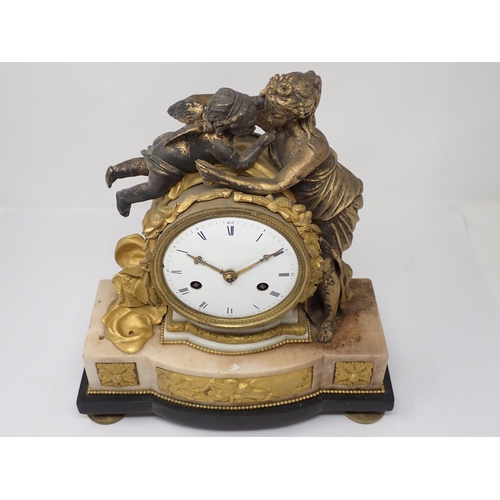 510 - A late 18th Century French gilt metal Mantle Clock flanked and surmounted by classical maiden and pu... 