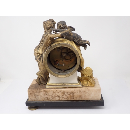 510 - A late 18th Century French gilt metal Mantle Clock flanked and surmounted by classical maiden and pu... 