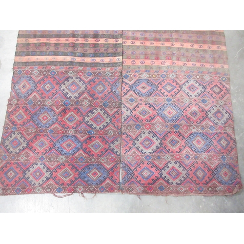 517 - A pair of Kurdish flat woven brocade Tent Hangings with snow flake, diamond and latch hook motifs in... 