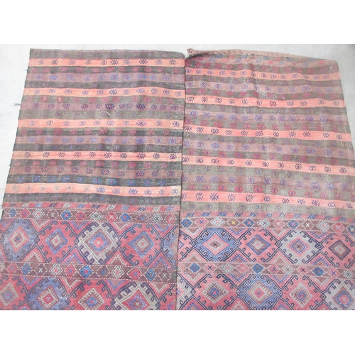 517 - A pair of Kurdish flat woven brocade Tent Hangings with snow flake, diamond and latch hook motifs in... 