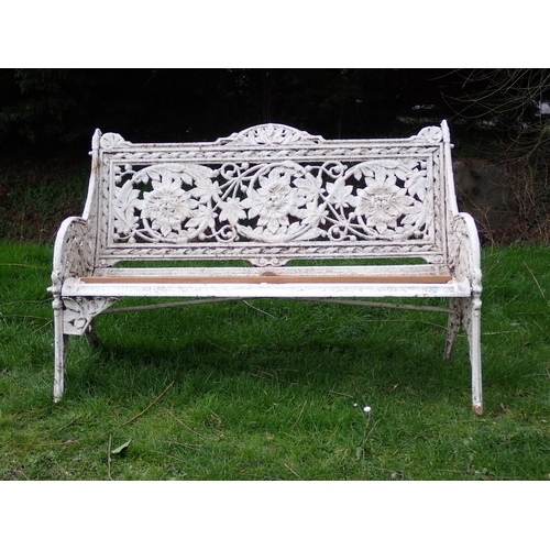 535 - A Coalbrookdale cast iron Garden Bench with arched top and pierced back with chestnut design, replac... 