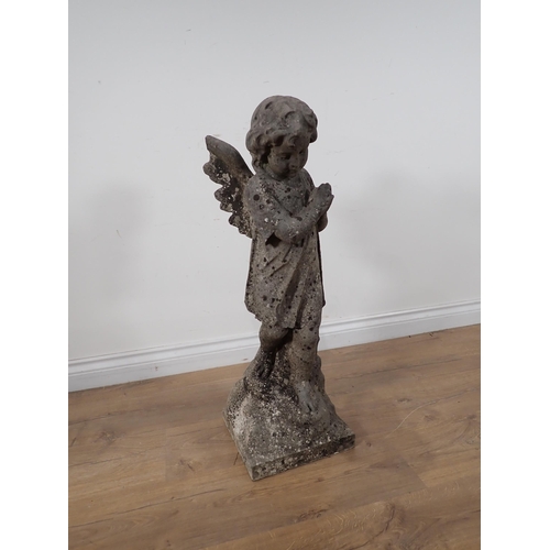 538 - A weathered carrara marble Figure of an angel, 2ft 6in H, tips of wings missing