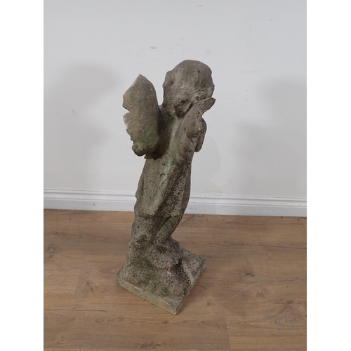 538 - A weathered carrara marble Figure of an angel, 2ft 6in H, tips of wings missing