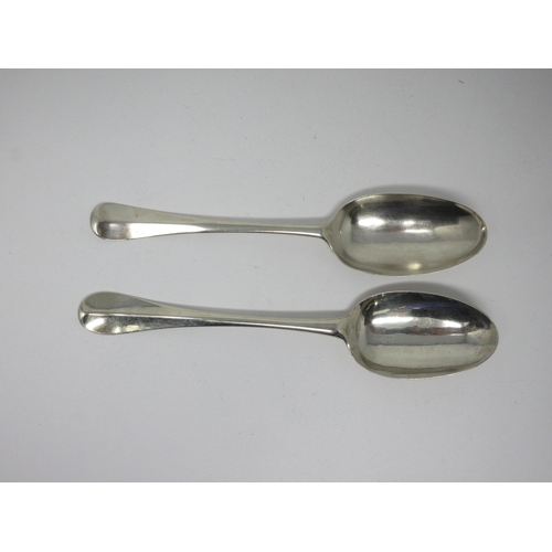 58 - Two George II silver bottom marked Table Spoons, Hanoverian pattern, engraved initials M.T. 1759 and... 