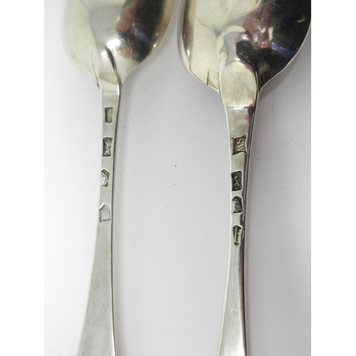 58 - Two George II silver bottom marked Table Spoons, Hanoverian pattern, engraved initials M.T. 1759 and... 