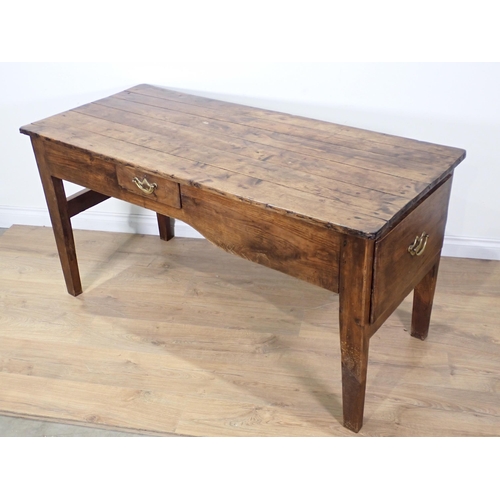 591 - A French 19th Century oak Game Preparation Table with six plank lid fitted deep end drawer and small... 