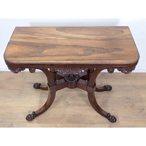 596 - A Regency rosewood scissor action Card Table, possibly Wilkinson's patent, the foldover top with bea... 