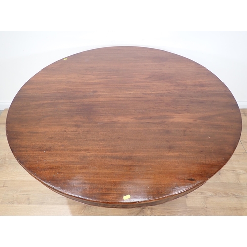 600 - A 19th Century mahogany Breakfast Table with tilting circular top on turned column, the triform base... 