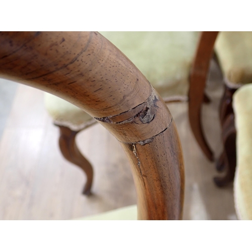 601 - A set of six 19th Century, rosewood Dining Chairs with hoop backs, shaped stuff-over seats on slende... 