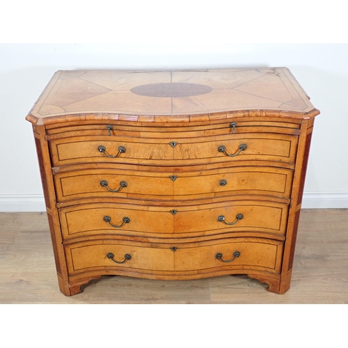 610 - A satinwood serpentine Chest in the George III style fitted brushing slide with Greek key frieze abo... 