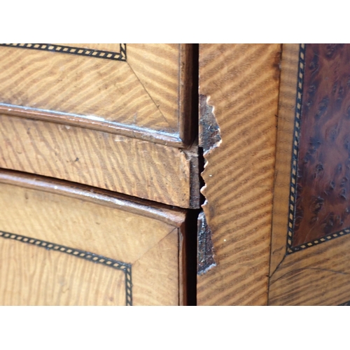 610 - A satinwood serpentine Chest in the George III style fitted brushing slide with Greek key frieze abo... 