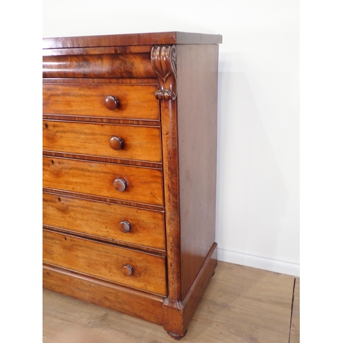 617 - A large 19th Century mahogany Chest with cushion drawer above five long drawers flanked by half roun... 