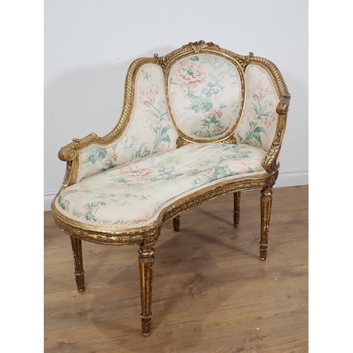 620 - A French style Occasional Seat with carved leafage and scroll design frame on fluted turned supports... 