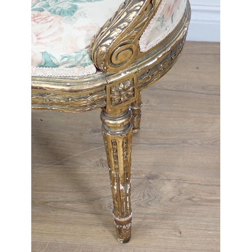 620 - A French style Occasional Seat with carved leafage and scroll design frame on fluted turned supports... 