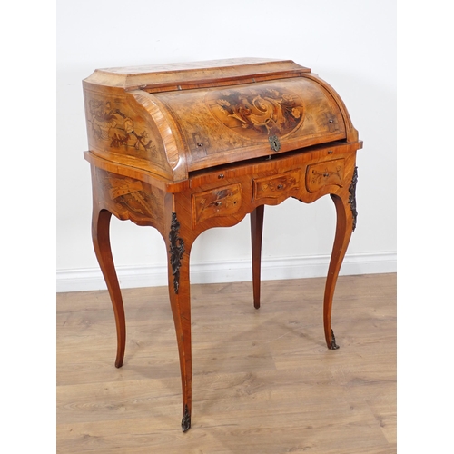 621 - A French style walnut free standing Ladies Bureau having kingwood and other floral inlay including b... 