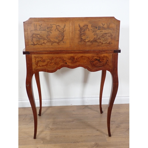 621 - A French style walnut free standing Ladies Bureau having kingwood and other floral inlay including b... 