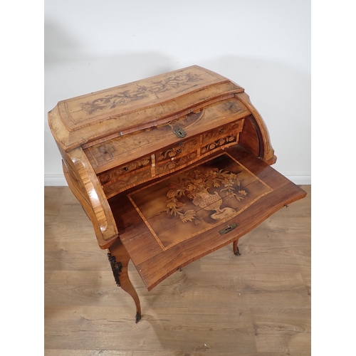 621 - A French style walnut free standing Ladies Bureau having kingwood and other floral inlay including b... 