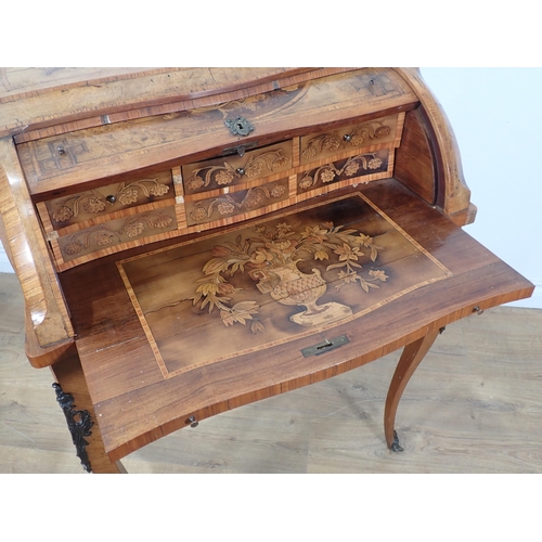 621 - A French style walnut free standing Ladies Bureau having kingwood and other floral inlay including b... 