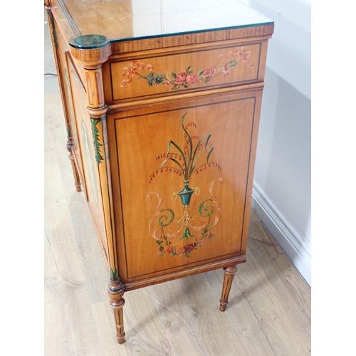 622 - A satinwood Side Cabinet with painted decoration to frieze drawer and pair of doors painted ladies i... 