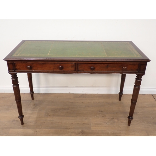 639 - A 19th Century mahogany Writing Table with two frieze drawers on ring turned legs 4ft w x 22in d x 3... 