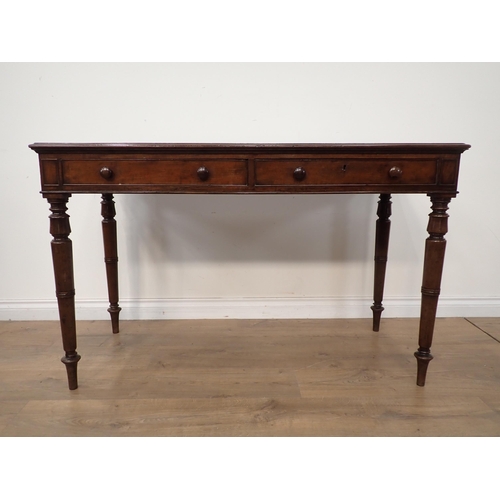 639 - A 19th Century mahogany Writing Table with two frieze drawers on ring turned legs 4ft w x 22in d x 3... 