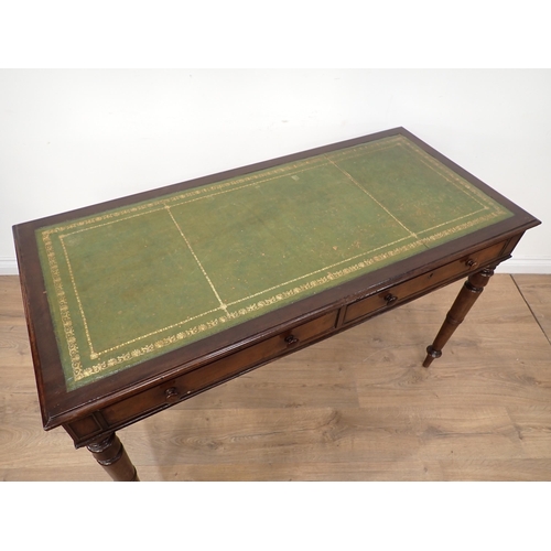 639 - A 19th Century mahogany Writing Table with two frieze drawers on ring turned legs 4ft w x 22in d x 3... 