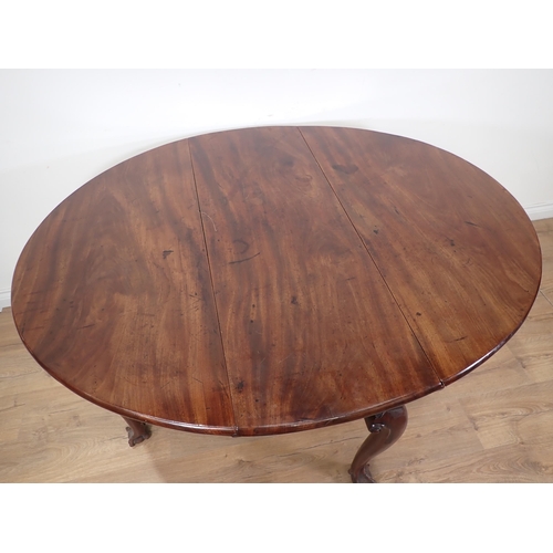 641 - A Georgian Cuban mahogany dropleaf Table with oval top and raised on slender cabriole supports with ... 