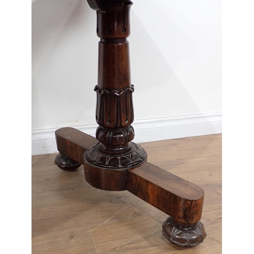 645 - A mid 19th Century carved Rosewood Library Table, the rectangular top above a pair of frieze drawers... 