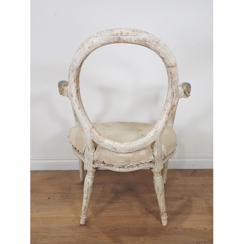 648 - A late 18th Century English painted beech Elbow Chair with oval back, shaped and upholstered arms wi... 