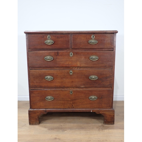 674 - A 19th Century oak Chest of two short and three long drawers on bracket feet 3ft 2in W