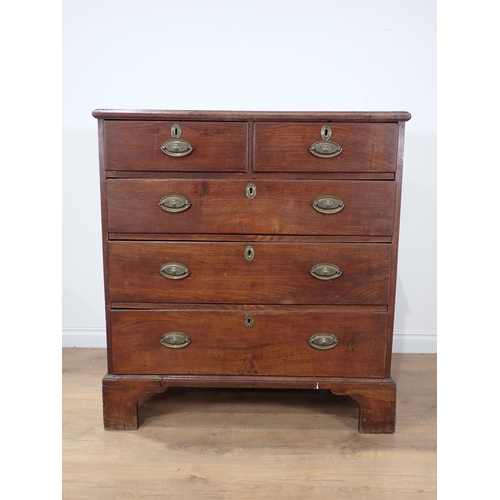 674 - A 19th Century oak Chest of two short and three long drawers on bracket feet 3ft 2in W