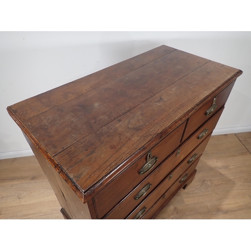 674 - A 19th Century oak Chest of two short and three long drawers on bracket feet 3ft 2in W