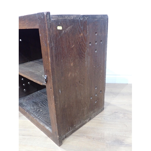 691 - An early 18th Century oak Food Cupboard with single solid panelled door and pierced sides, 2ft 1in W