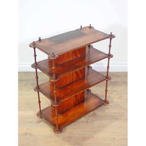 700 - A set of unusual 19th Century mahogany & satinwood Wall Shelves with turned supports to the four she... 