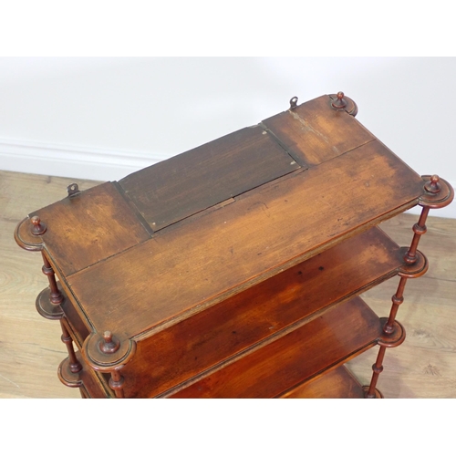 700 - A set of unusual 19th Century mahogany & satinwood Wall Shelves with turned supports to the four she... 