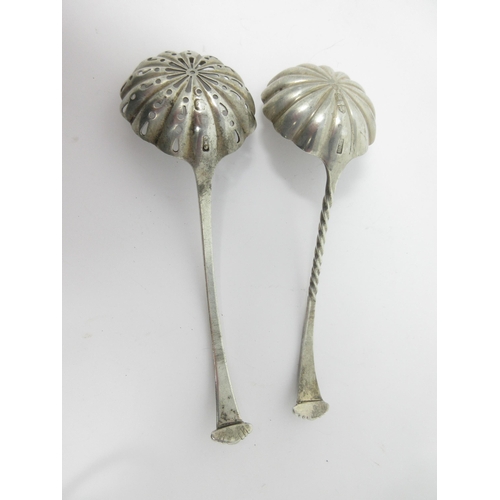 77 - A Victorian silver Sauce Ladle, Onslow pattern, with spiral stem, London 1895 and a Sifting Ladle