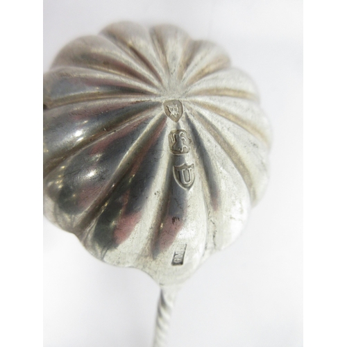 77 - A Victorian silver Sauce Ladle, Onslow pattern, with spiral stem, London 1895 and a Sifting Ladle