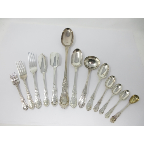 80 - An extensive Canteen of plated Cutlery by Elkington, engraved cockerel crest, viz 24 Dinner Forks, 1... 