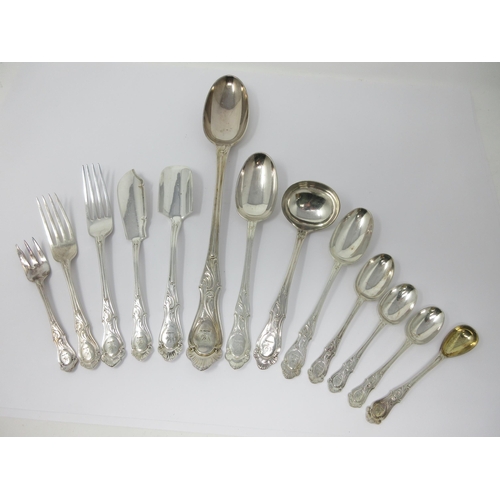 80 - An extensive Canteen of plated Cutlery by Elkington, engraved cockerel crest, viz 24 Dinner Forks, 1... 