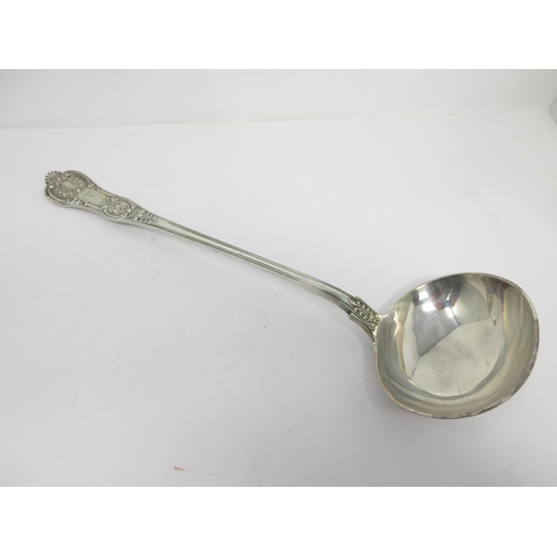 86 - A William IV silver Soup Ladle, Queen's pattern engraved crest, London 1835