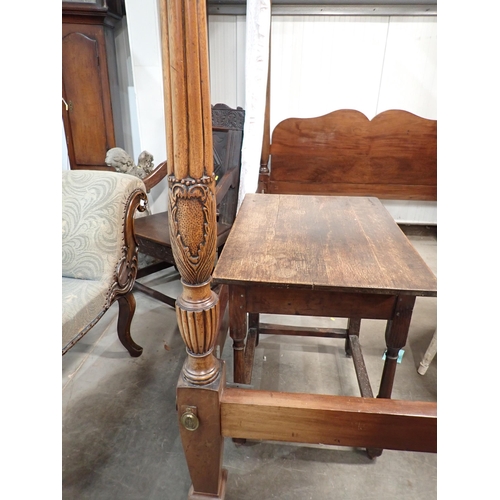 599 - A mahogany four poster Bed with reeded and carved front posts and a shaped headboard, 4ft 11in W x 6... 