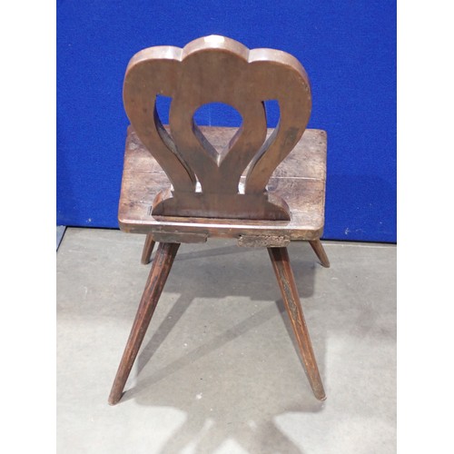 701 - A 19th Century primitive Welsh fruitwood Chair with pierced back on stick legs