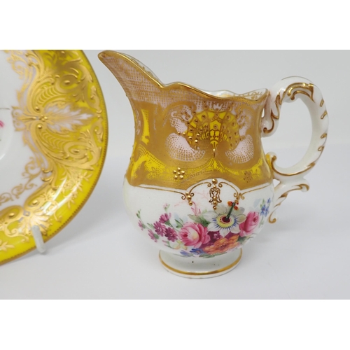 363 - A Royal Worcester Cup and Saucer, Bowl and baluster Cream Jug with floral painted panels signed E. P... 