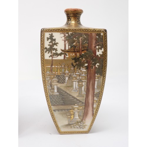 439 - A late 19th Century Japanese Satsuma square section Vase with panels decorated columns, trailing wis... 