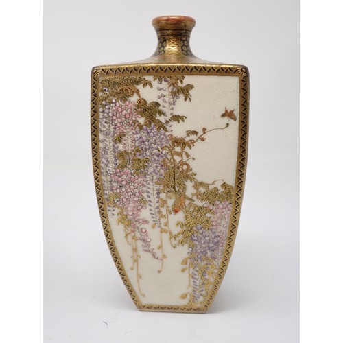 439 - A late 19th Century Japanese Satsuma square section Vase with panels decorated columns, trailing wis... 