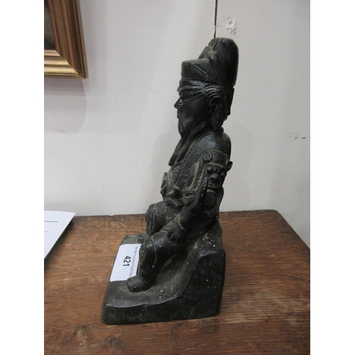 421 - A bronze of a seated Chinese warrior, 8in H