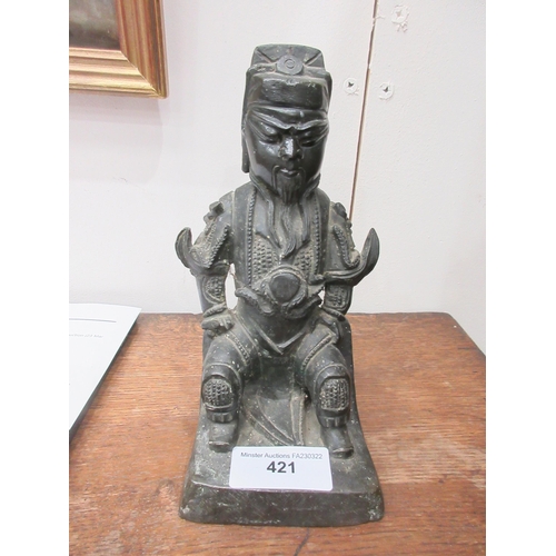 421 - A bronze of a seated Chinese warrior, 8in H