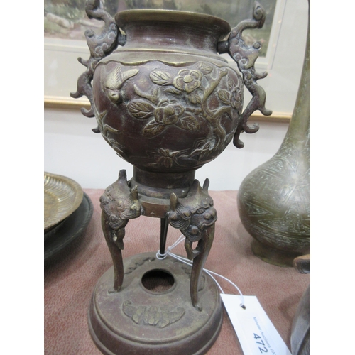 472 - A Japanese Koro with mask supports, 8in, Teapot in the form of a Sheep, another Teapot, various Bowl... 