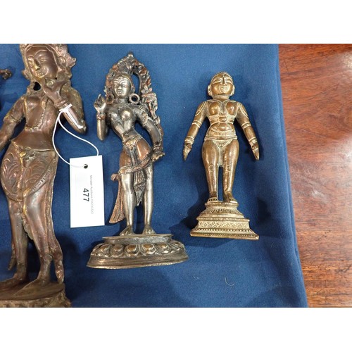 477 - A Tibetan type bronze Figure playing stringed instrument and four other standing Figures, 6-12in