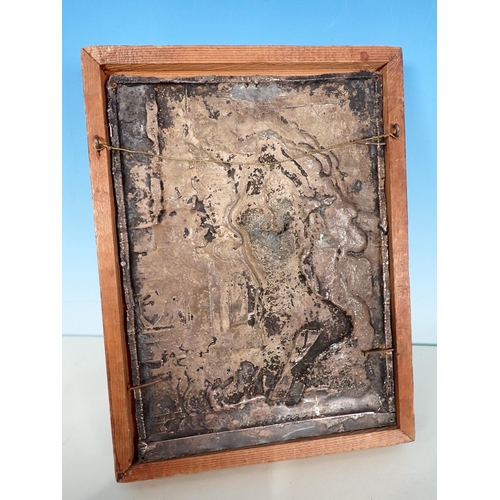 262 - An antique cast metal relief Panel of Romeo and Juliet in pine frame 9 1/2in x 7 1/2in